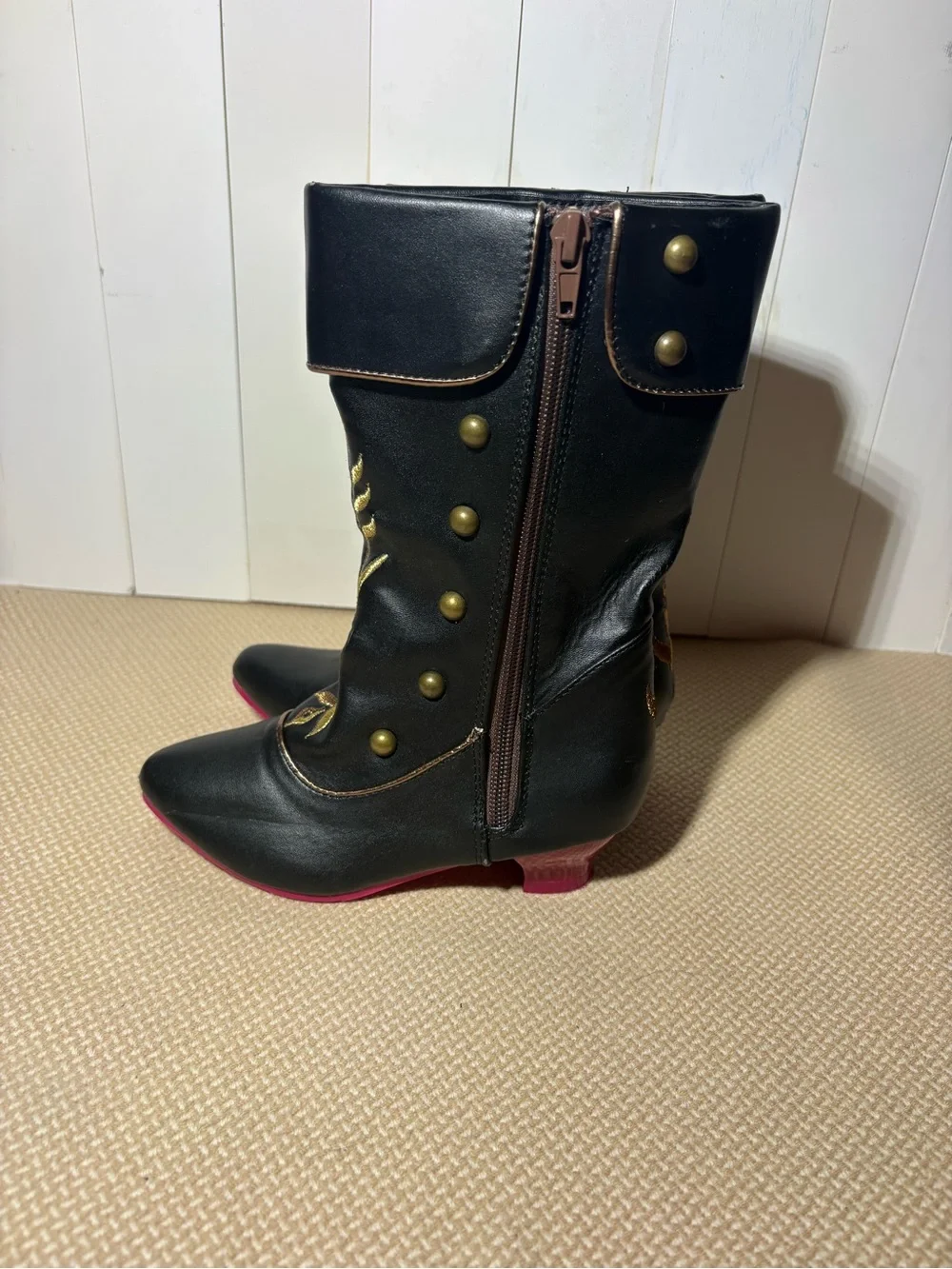 Disney Black Girls' Anna Costume Heeled Boots with Gold Embroidery